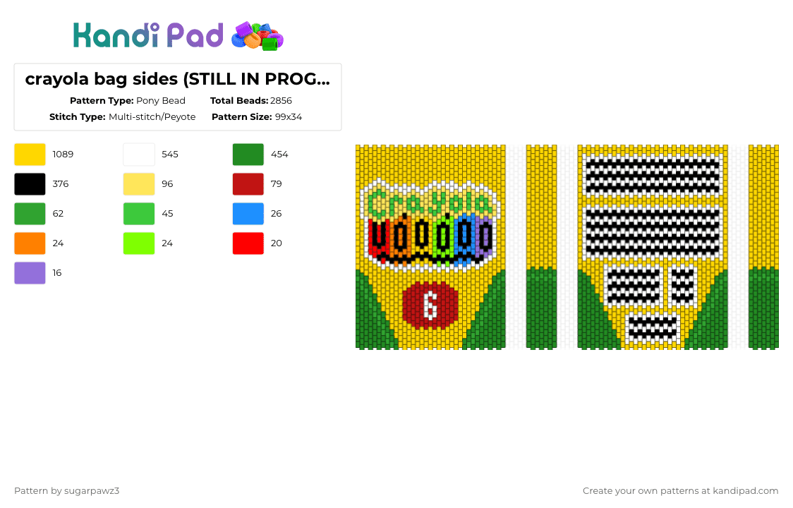 crayola bag sides :3 - Pony Bead Pattern by sugarpawz3 on Kandi Pad - yellow,green,rainbow,kawaii,kandi,crayola