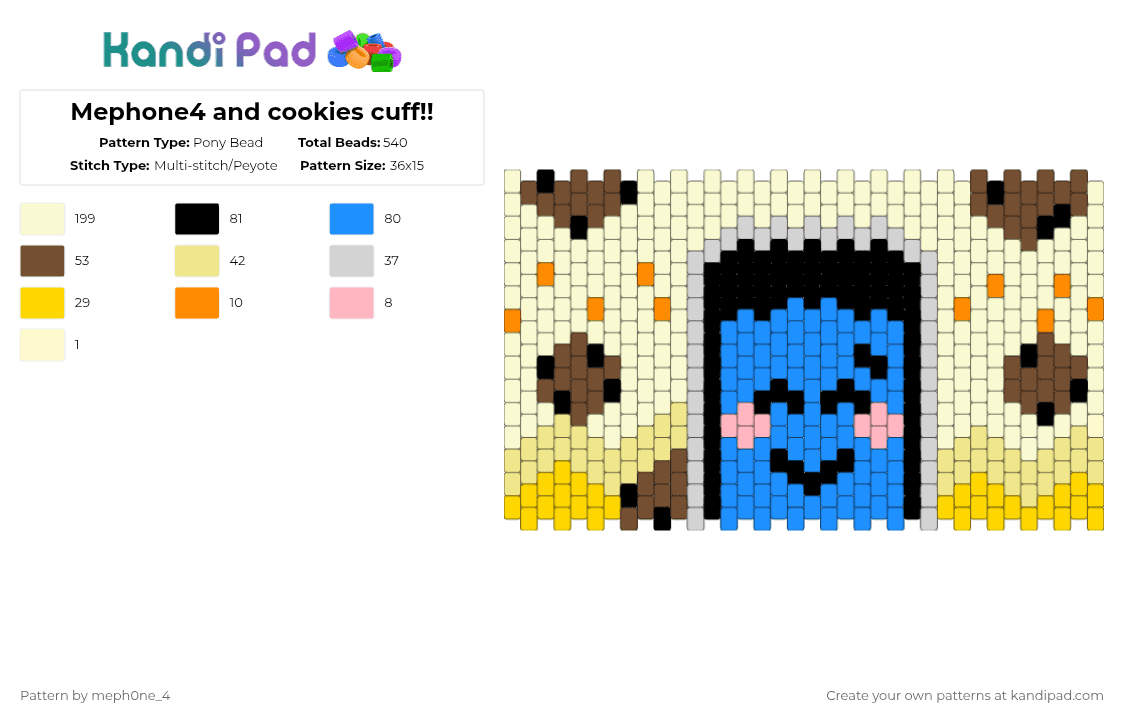 Mephone4 and cookies cuff!! - Pony Bead Pattern by meph0ne_4 on Kandi Pad - white,light blue,tan,yellow