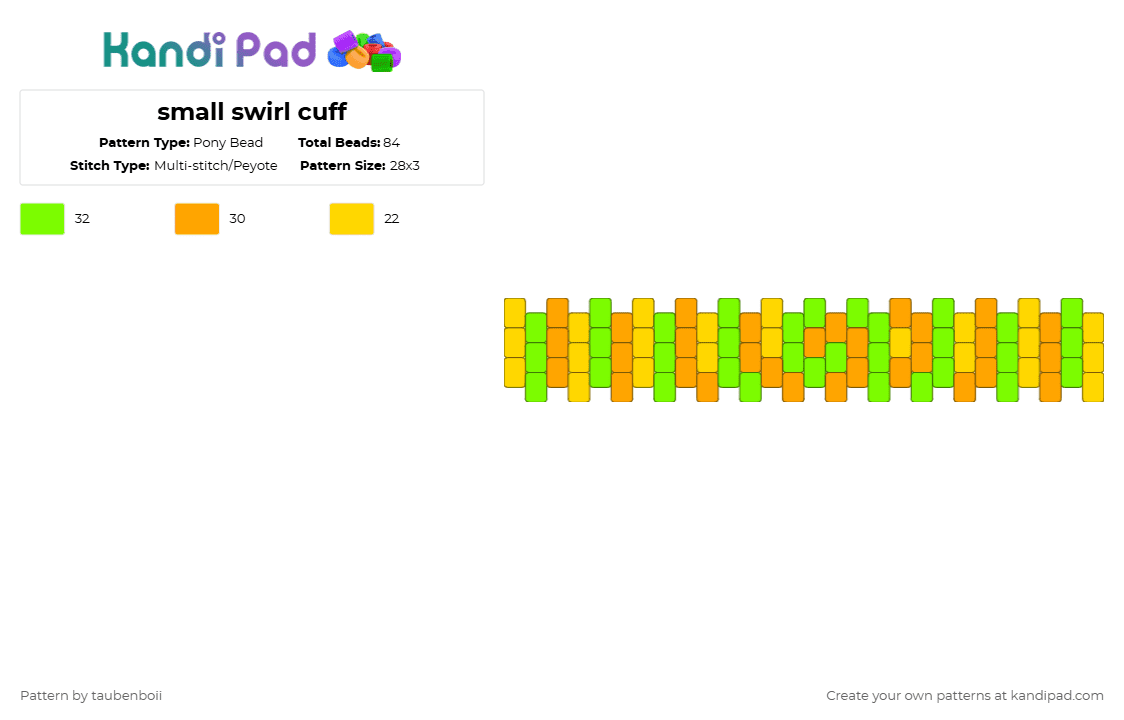 small swirl cuff - Pony Bead Pattern by taubenboii on Kandi Pad - swirl,green,yellow,orange,cuff