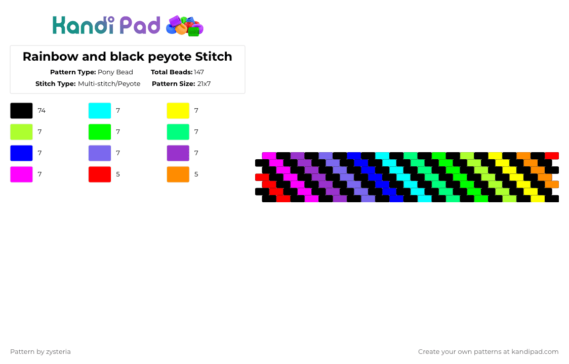 Rainbow and black peyote Stitch - Pony Bead Pattern by zysteria on Kandi Pad - black,green,purple,rainbow,colourful,scenecore,scene,alt,kandi,ponybeads