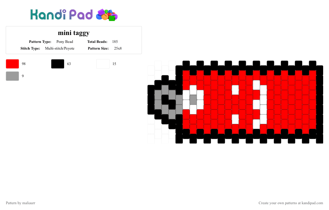 mini taggy - Pony Bead Pattern by maliaurr on Kandi Pad - red,bfdi,tpot,tag,price tag,taggy,boost,bfdia,bfb