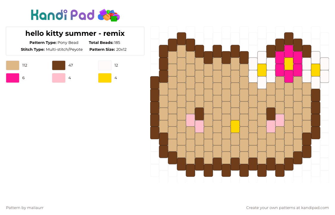 hello kitty summer - remix - Pony Bead Pattern by maliaurr on Kandi Pad - brown,beige,sanrio,hello kitty,characters,summer,tropical