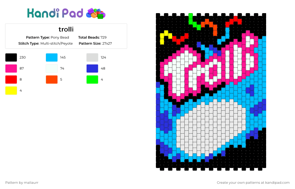trolli - Pony Bead Pattern by maliaurr on Kandi Pad - white,light blue,pink,purple