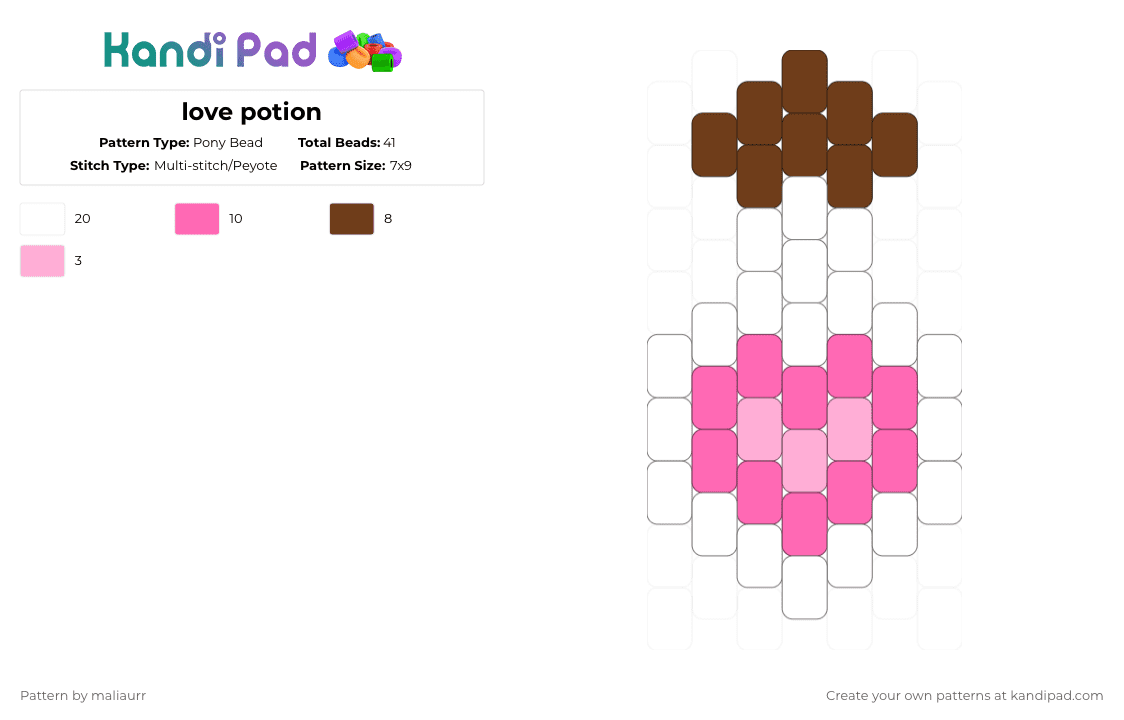love potion - Pony Bead Pattern by maliaurr on Kandi Pad - pink,brown,valentines,love,hearts,potion
