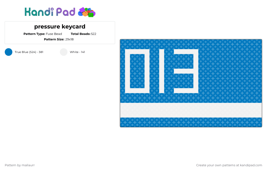pressure keycard - Fuse Bead Pattern by maliaurr on Kandi Pad - blue,white