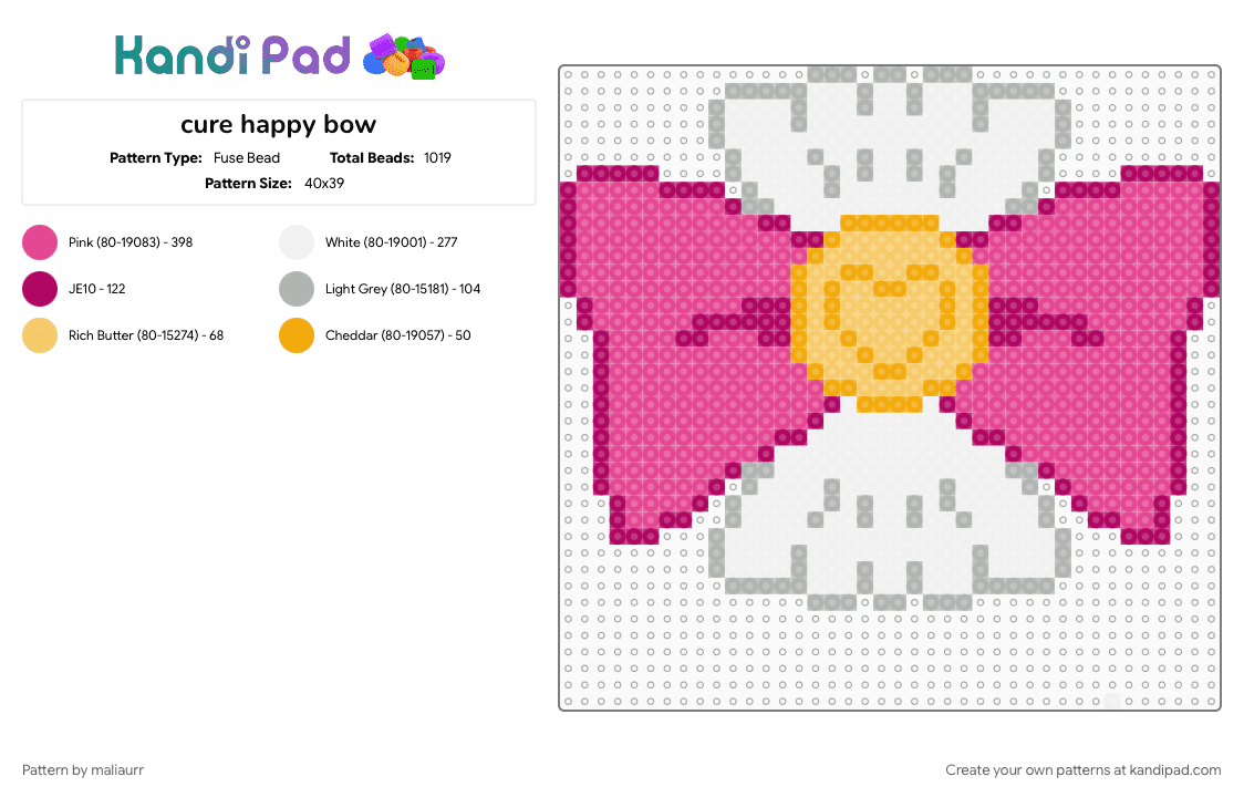cure happy bow - Fuse Bead Pattern by maliaurr on Kandi Pad - pink