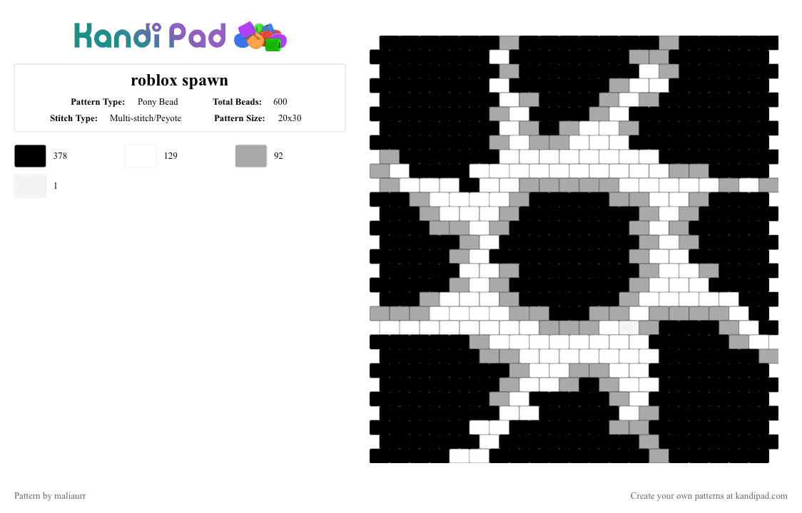roblox spawn - Pony Bead Pattern by maliaurr on Kandi Pad - beige, black, white