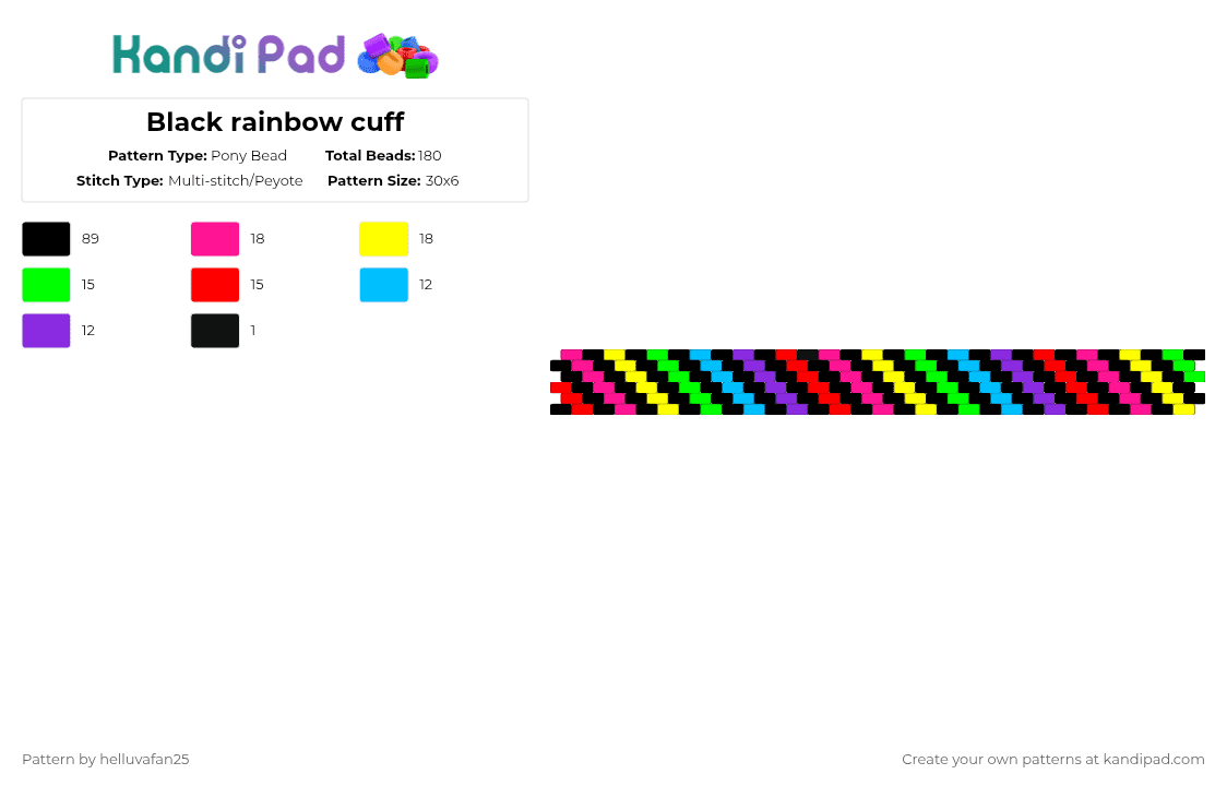 Black rainbow cuff - Pony Bead Pattern by helluvafan25 on Kandi Pad - black, colorful, red, yellow