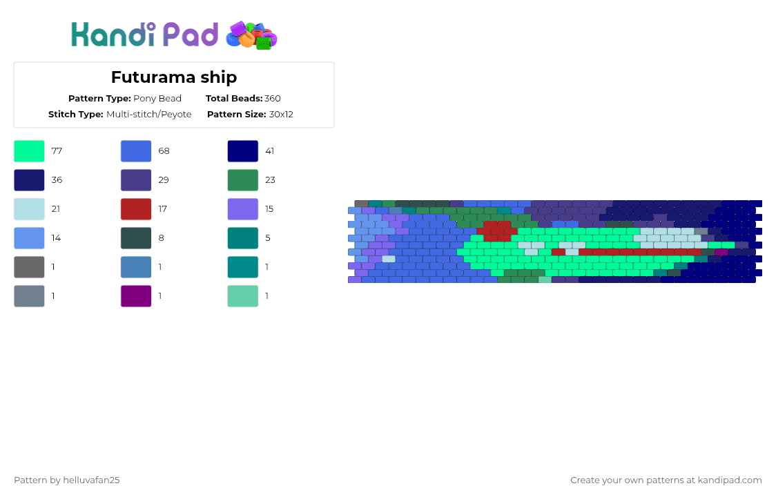 Futurama ship - Pony Bead Pattern by helluvafan25 on Kandi Pad - blue, purple, teal