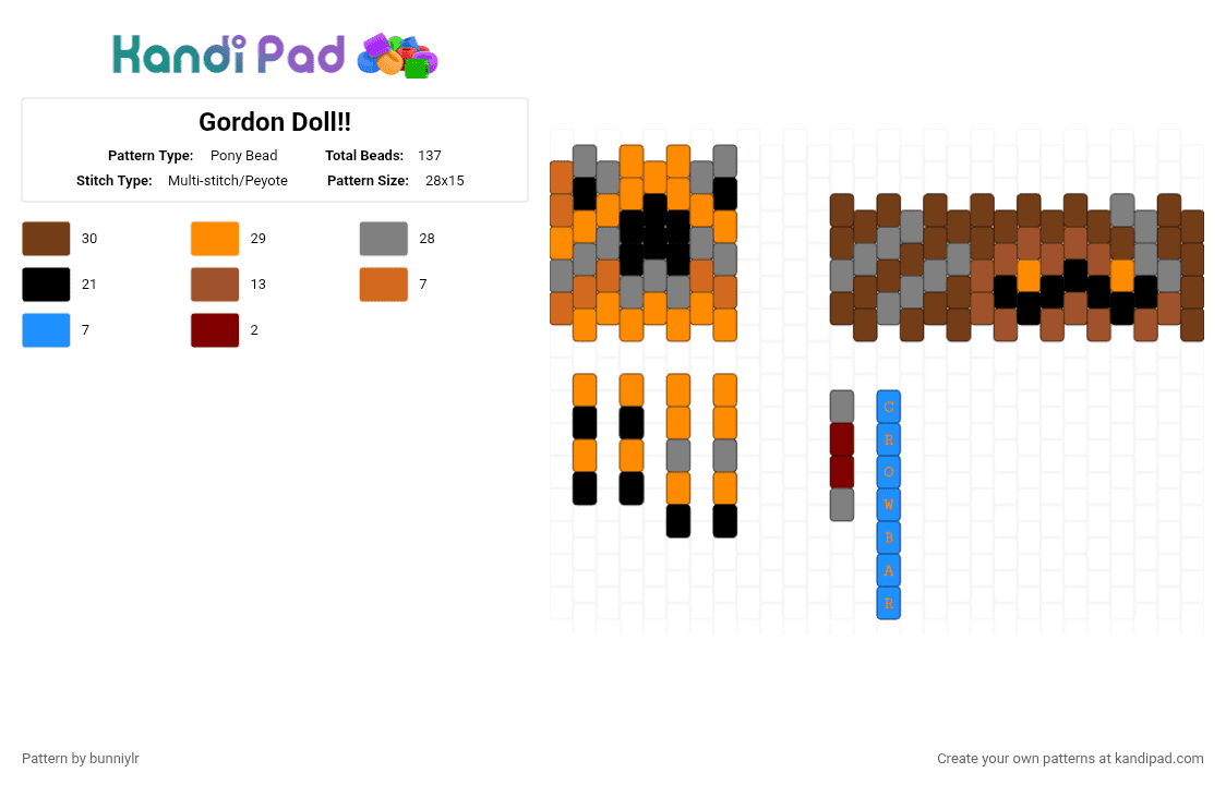 Gordon Doll!! - Pony Bead Pattern by bunniylr on Kandi Pad - orange,gray,brown,doll,hlvrai,half life,grey,black,red
