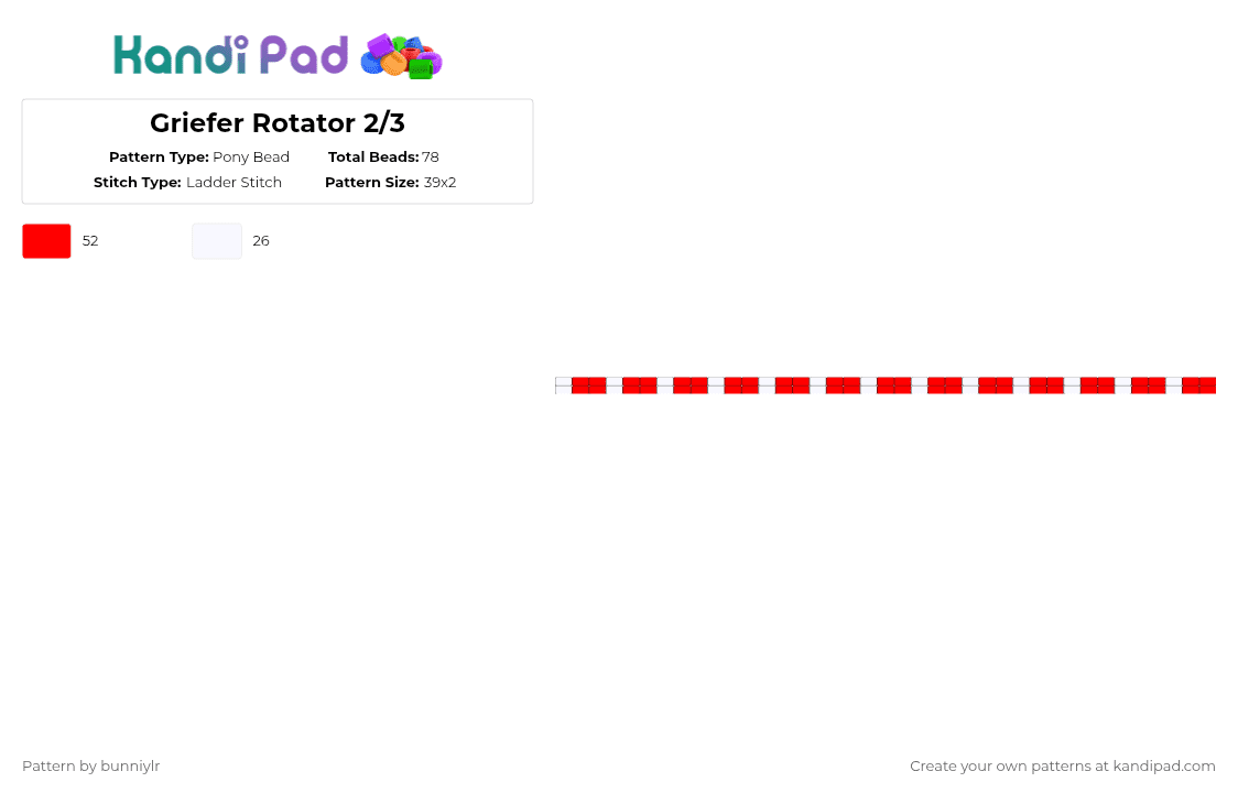 Griefer Rotator 2/3 - Pony Bead Pattern by bunniylr on Kandi Pad - white,red