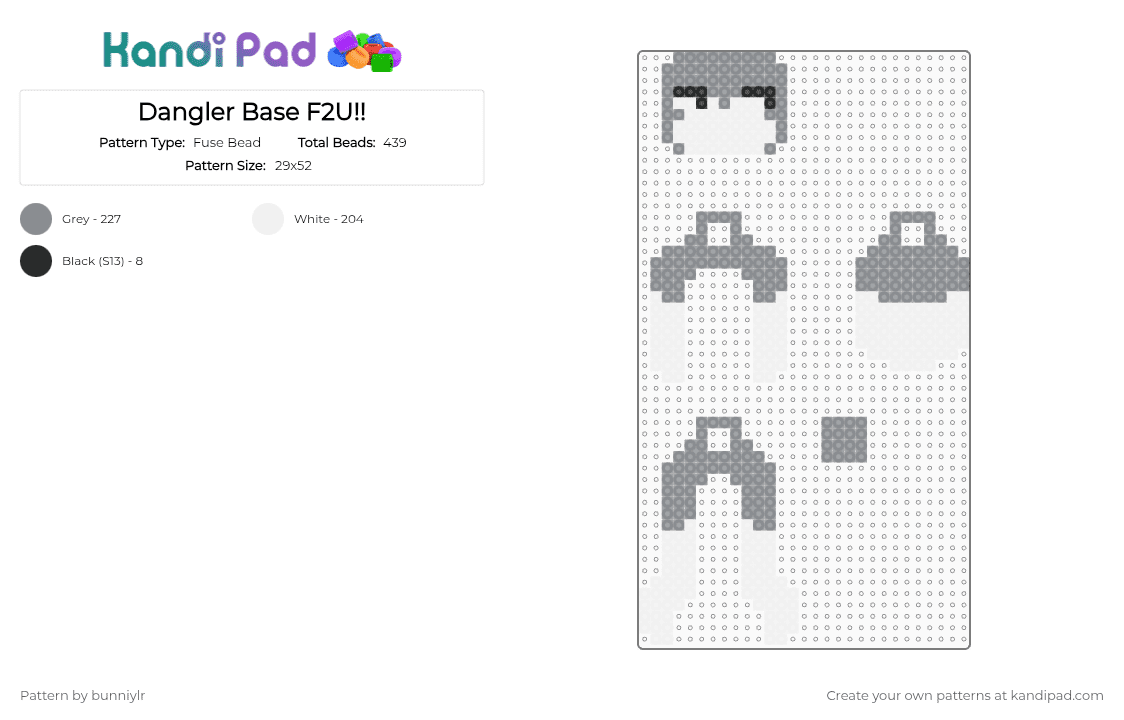 Dangler Base F2U!! - Fuse Bead Pattern by bunniylr on Kandi Pad - gray,white