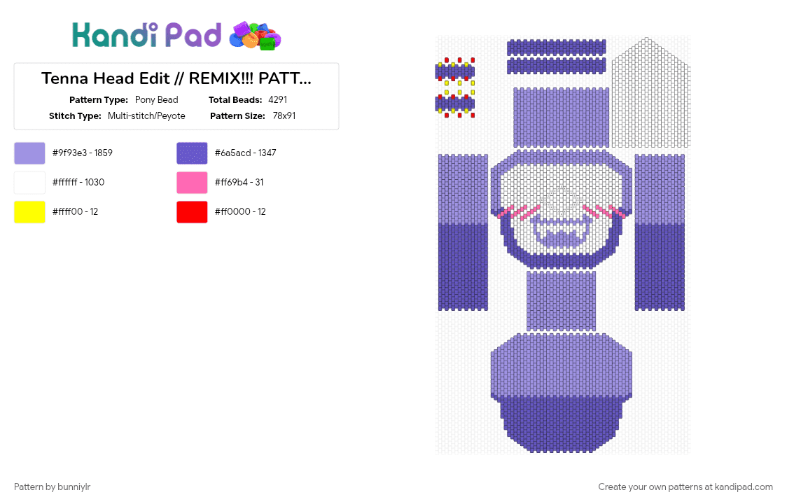 Tenna Head Edit // REMIX!!! PATTERN NOT MINE!!! - Pony Bead Pattern by bunniylr on Kandi Pad - blue, deltarune, deltarune chapter 3, pink, purple, tenna, white