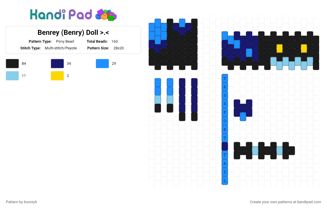 Benrey (Benry) Doll ^_^ - Pony Bead Pattern by bunniylr on Kandi Pad - light blue,purple,hlvrai,halflife,half life,blue,black,yellow,doll