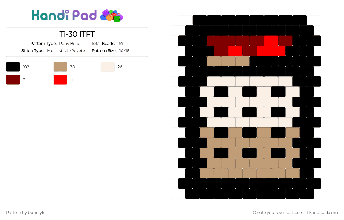 Ti-30 ITFT - Pony Bead Pattern by bunniylr on Kandi Pad - black,beige,osc,itft,brown,tan,red,object show