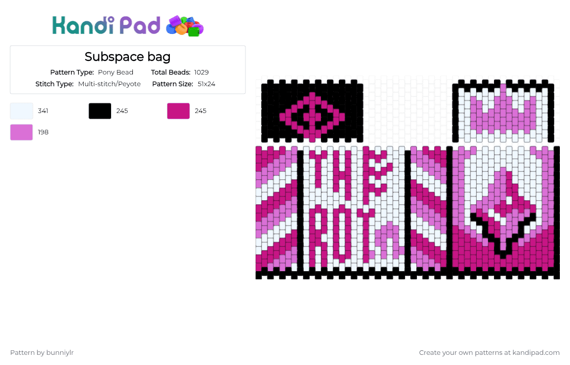 Subspace bag - Pony Bead Pattern by bunniylr on Kandi Pad - white,pink,black,phighting,subspace