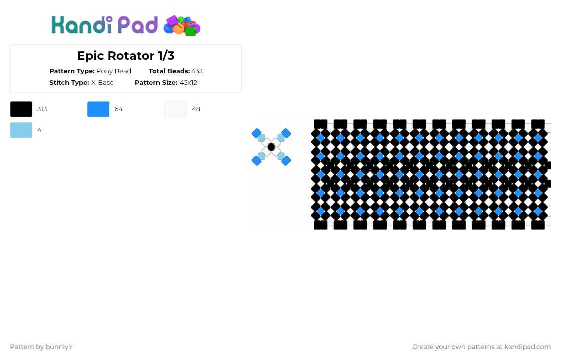Epic Rotator 1/3 - Pony Bead Pattern by bunniylr on Kandi Pad - black,white,light blue,rotator,blue