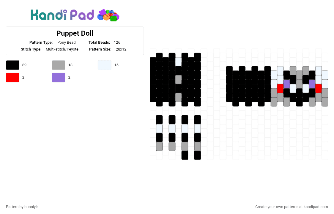 Puppet Doll - Pony Bead Pattern by bunniylr on Kandi Pad - black,beige,white,doll,purple,red,grey,fnaf,five nights at freddys