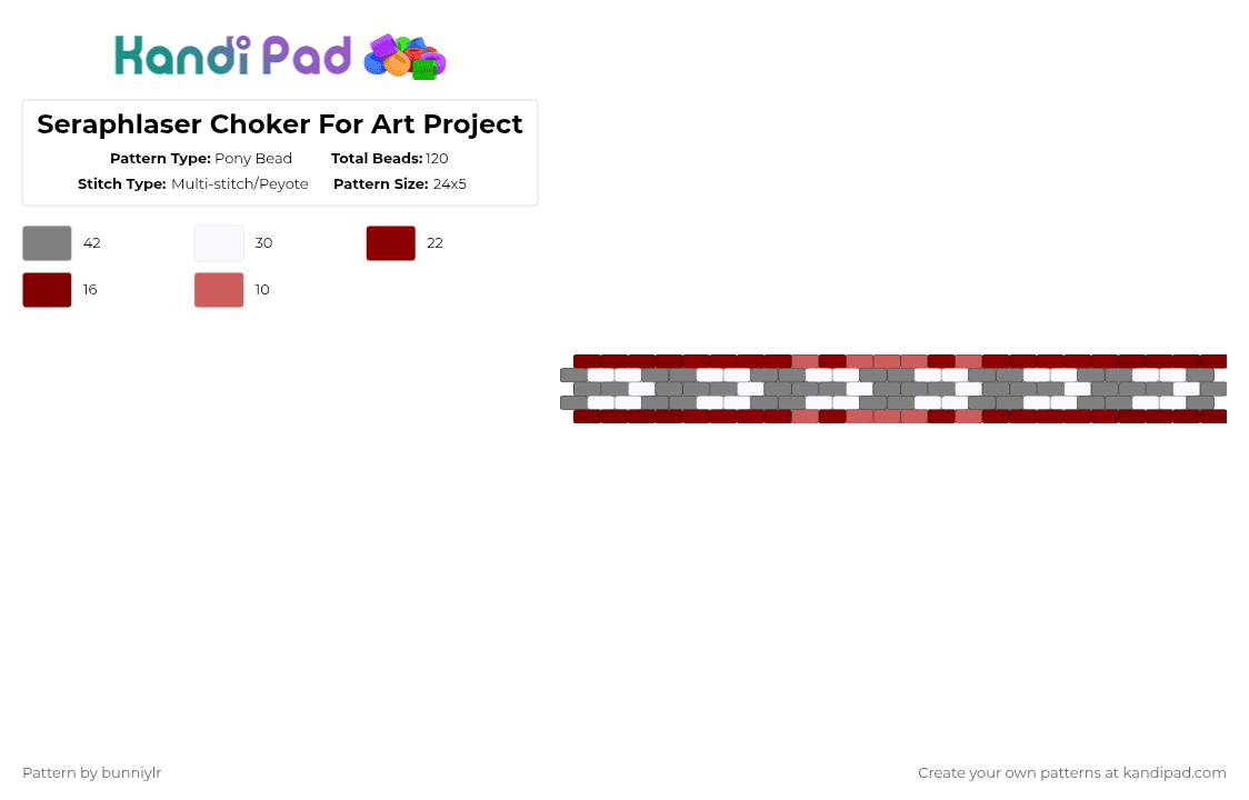 Seraphlaser Choker For Art Project - Pony Bead Pattern by bunniylr on Kandi Pad - gray, grey, phighting, red, roblox, white