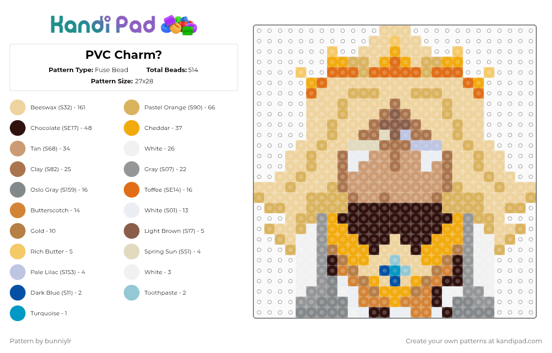PVC Charm? - Fuse Bead Pattern by bunniylr on Kandi Pad - beige,orange,brown,crk,cookie run kingdom,pvc,pure vanilla cookie,pure vanilla,cookie run