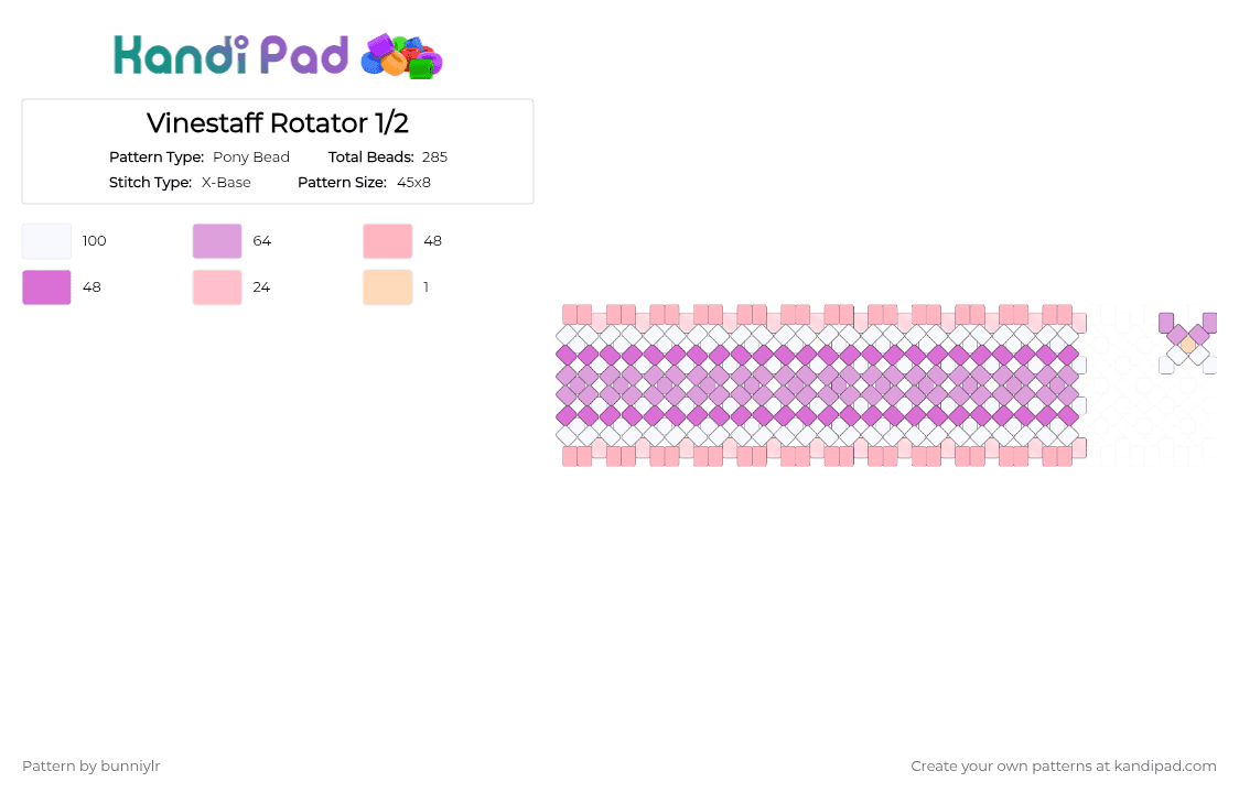 Vinestaff Rotator 1/2 - Pony Bead Pattern by bunniylr on Kandi Pad - pink