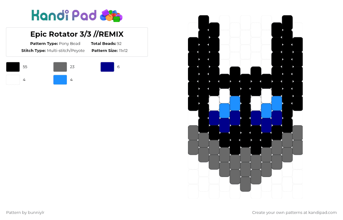 Epic Rotator 3/3 //REMIX - Pony Bead Pattern by bunniylr on Kandi Pad - black,gray,blue,grey,cryptid,remix,moth