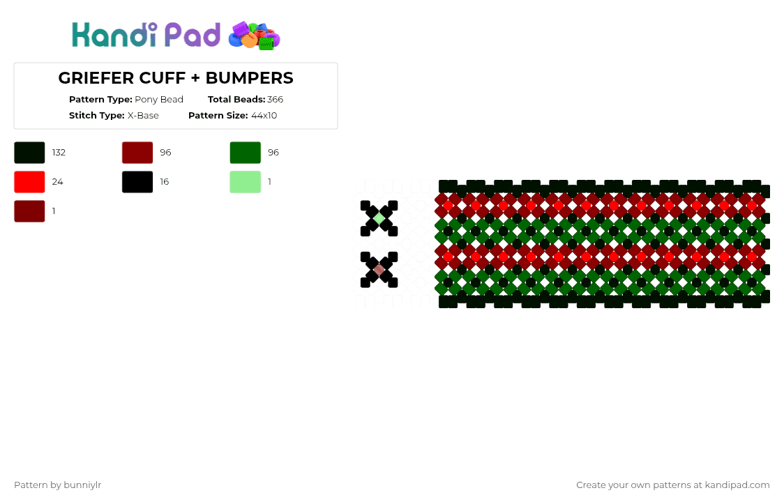 GRIEFER CUFF + BUMPERS - Pony Bead Pattern by bunniylr on Kandi Pad - red,green,blocktales,roblox,black