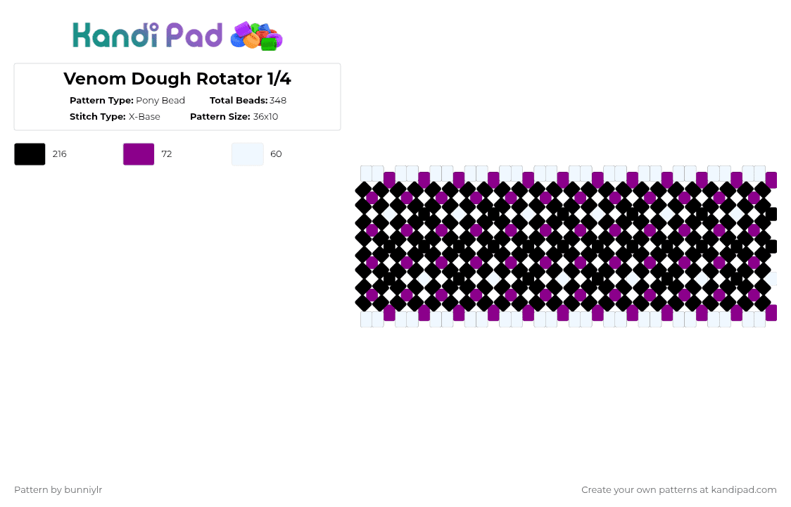 Venom Dough Rotator 1/4 - Pony Bead Pattern by bunniylr on Kandi Pad - white,pink,crk,cookie run,black,purple,rotator
