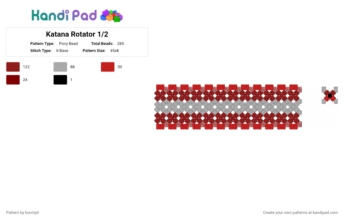 Katana Rotator 1/2 - Pony Bead Pattern by bunniylr on Kandi Pad - red,phighting,grey,roblox,gray,rotator
