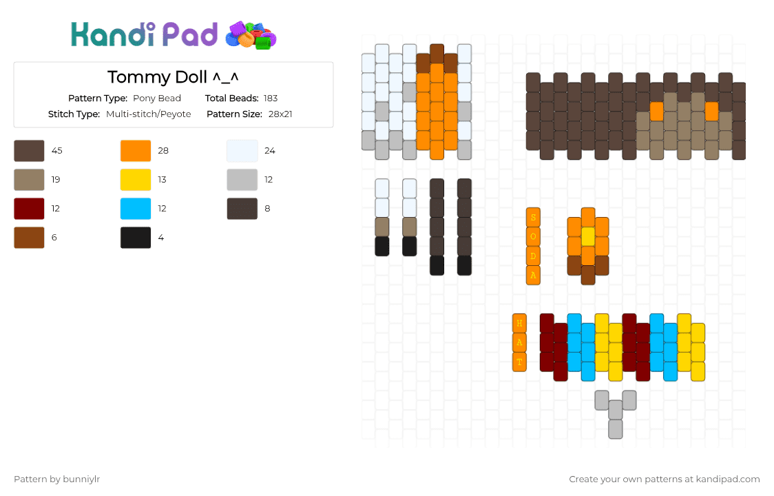 Tommy Doll ^_^ - Pony Bead Pattern by bunniylr on Kandi Pad - orange,brown,hlvrai,halflife,half life,doll,white