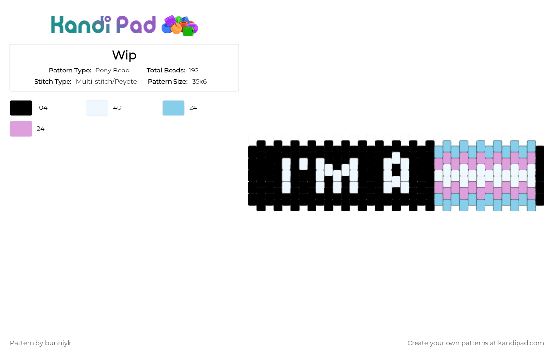 Wip - Pony Bead Pattern by bunniylr on Kandi Pad - black,light blue,pink
