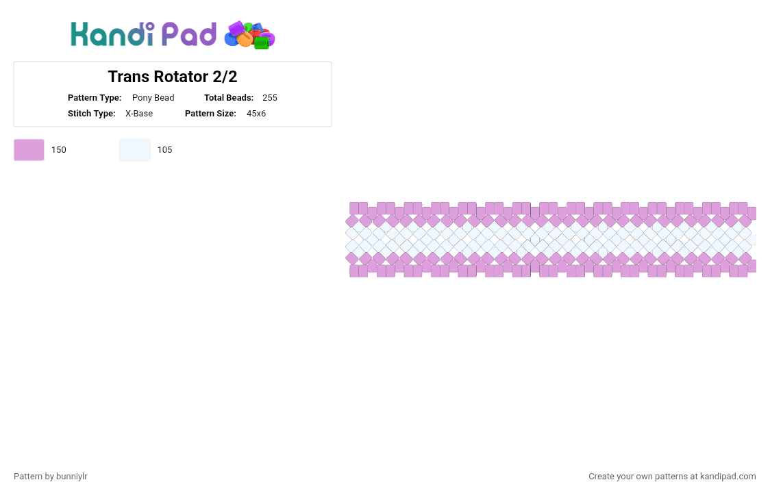 Trans Rotator 2/2 - Pony Bead Pattern by bunniylr on Kandi Pad - pink,white