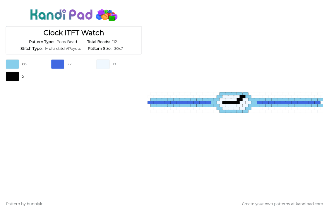 Clock ITFT Watch - Pony Bead Pattern by bunniylr on Kandi Pad - light blue