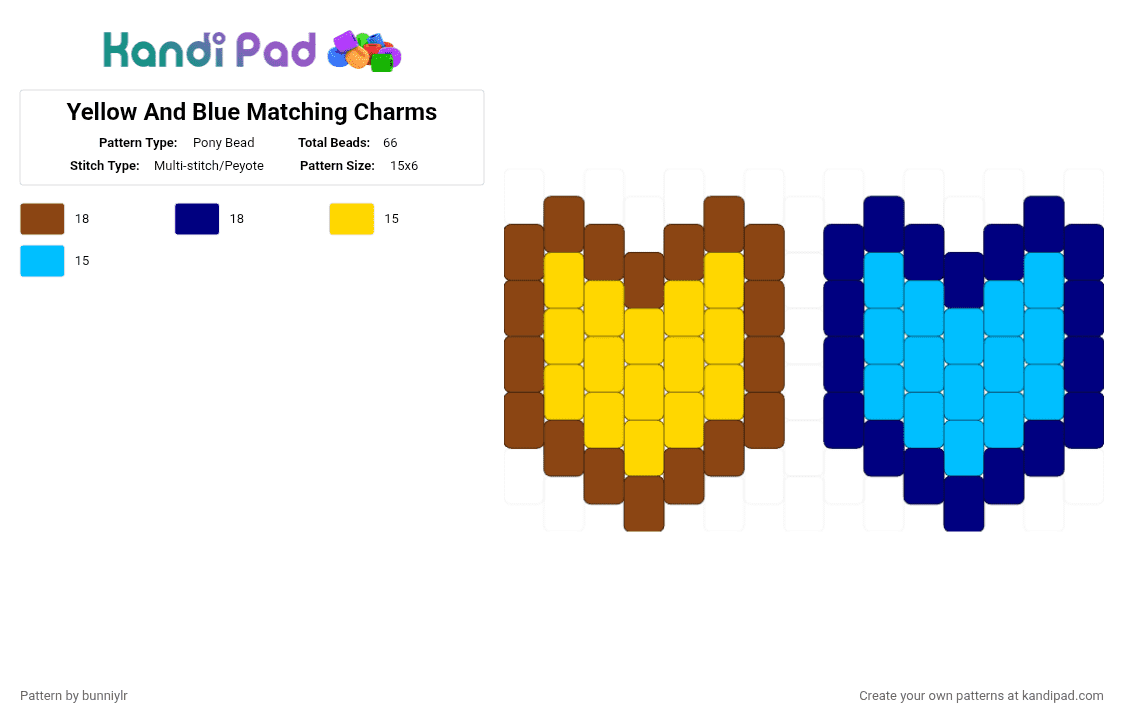 Yellow And Blue Matching Charms - Pony Bead Pattern by bunniylr on Kandi Pad - blue, charms, deltarune, deltarune ch5, deltarune chapter 5, purple, red, undertale, yellow