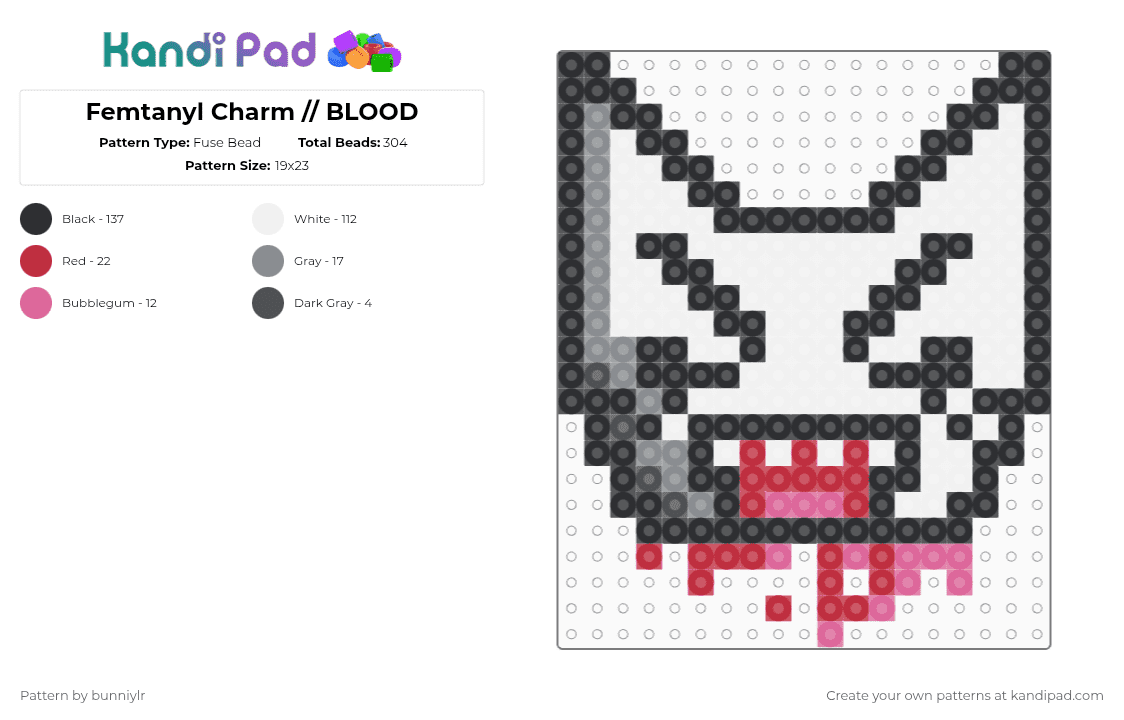 Femtanyl Charm // BLOOD - Fuse Bead Pattern by bunniylr on Kandi Pad - white,gray,red,femtanyl