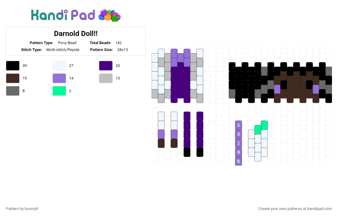 Darnold Doll!! - Pony Bead Pattern by bunniylr on Kandi Pad - purple,brown,doll,hlvrai,half life,white
