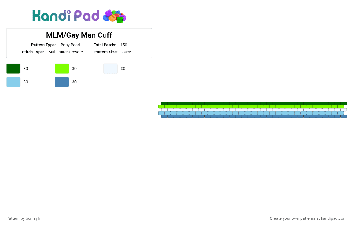 MLM/Gay Man Cuff - Pony Bead Pattern by bunniylr on Kandi Pad - green