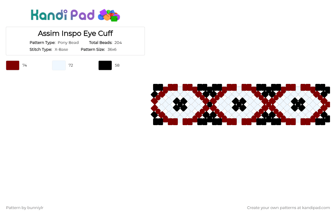 Assim Inspo Eye Cuff - Pony Bead Pattern by bunniylr on Kandi Pad - brown,white