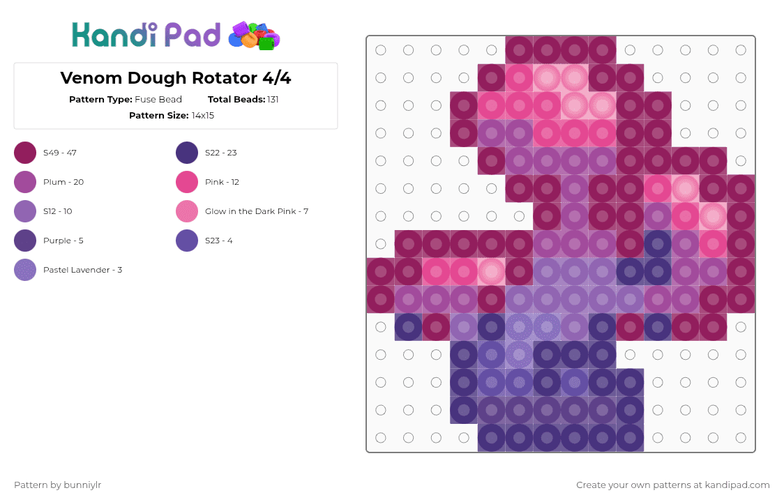 Venom Dough Rotator 4/4 - Fuse Bead Pattern by bunniylr on Kandi Pad - pink,crk,cookie run,rotator,purple