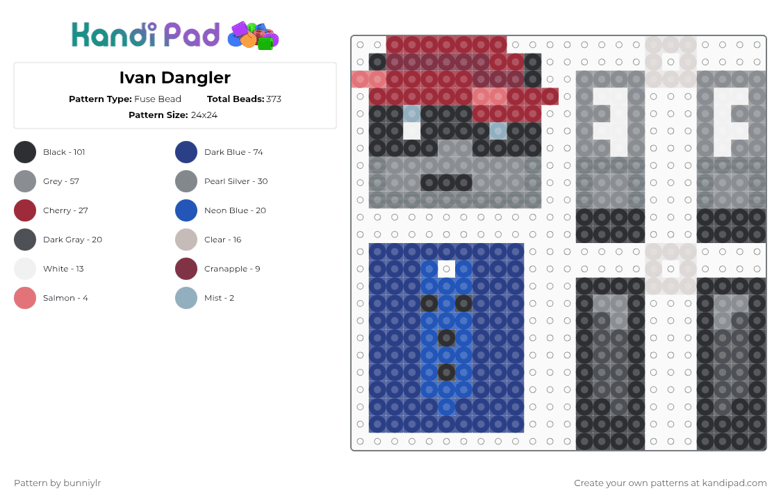 Ivan Dangler - Fuse Bead Pattern by bunniylr on Kandi Pad - gray,blue,dangler,grey,red,bad things,roblox