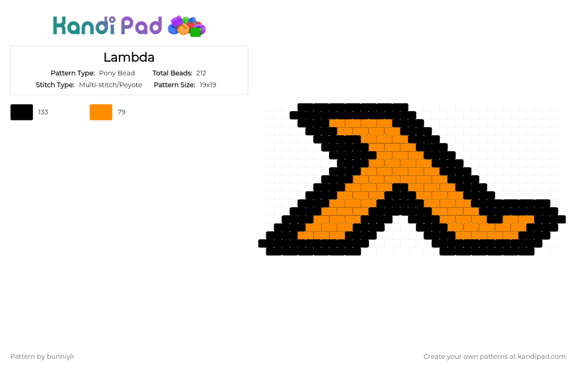 Lambda - Pony Bead Pattern by bunniylr on Kandi Pad - orange,black,half life,halflife,hl