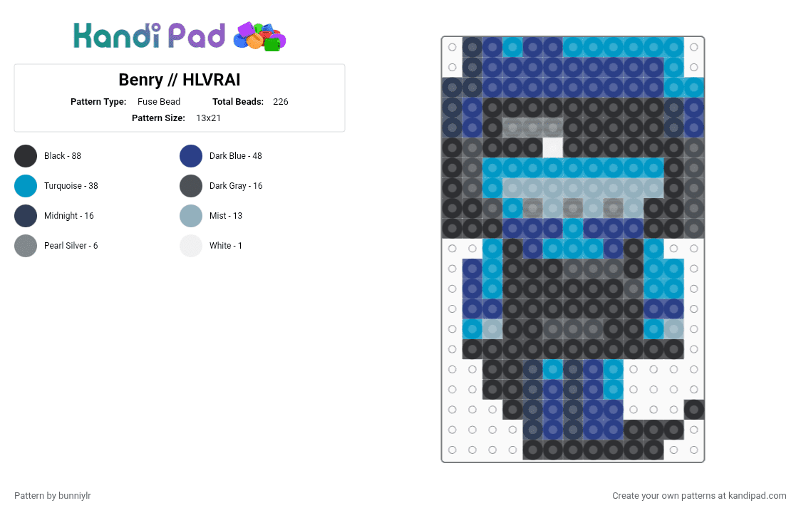 Benry // HLVRAI - Fuse Bead Pattern by bunniylr on Kandi Pad - blue,light blue,hlvrai,black,charm