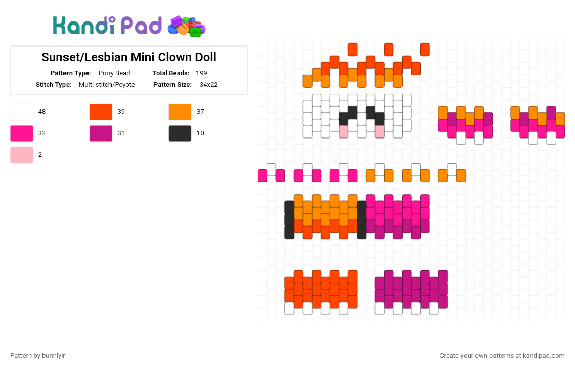 Sunset/Lesbian Mini Clown Doll - Pony Bead Pattern by bunniylr on Kandi Pad - pink