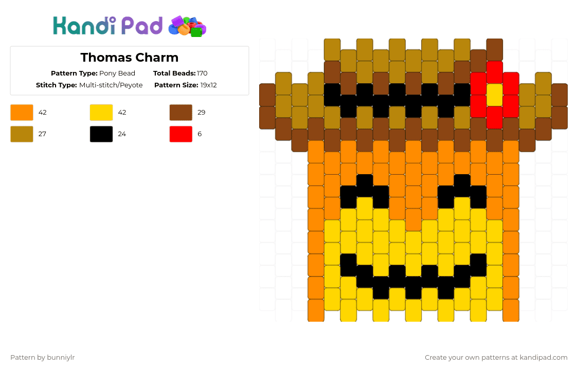 Thomas Charm - Pony Bead Pattern by bunniylr on Kandi Pad - red,orange,yellow,hwwhp,brown,roblox