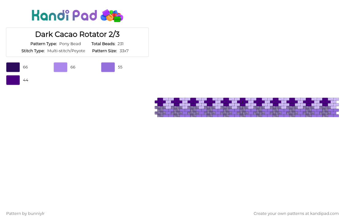 Dark Cacao Rotator 2/3 - Pony Bead Pattern by bunniylr on Kandi Pad - purple,pink,dark purple,lilac,crk,cookie run,cookie run kingdom
