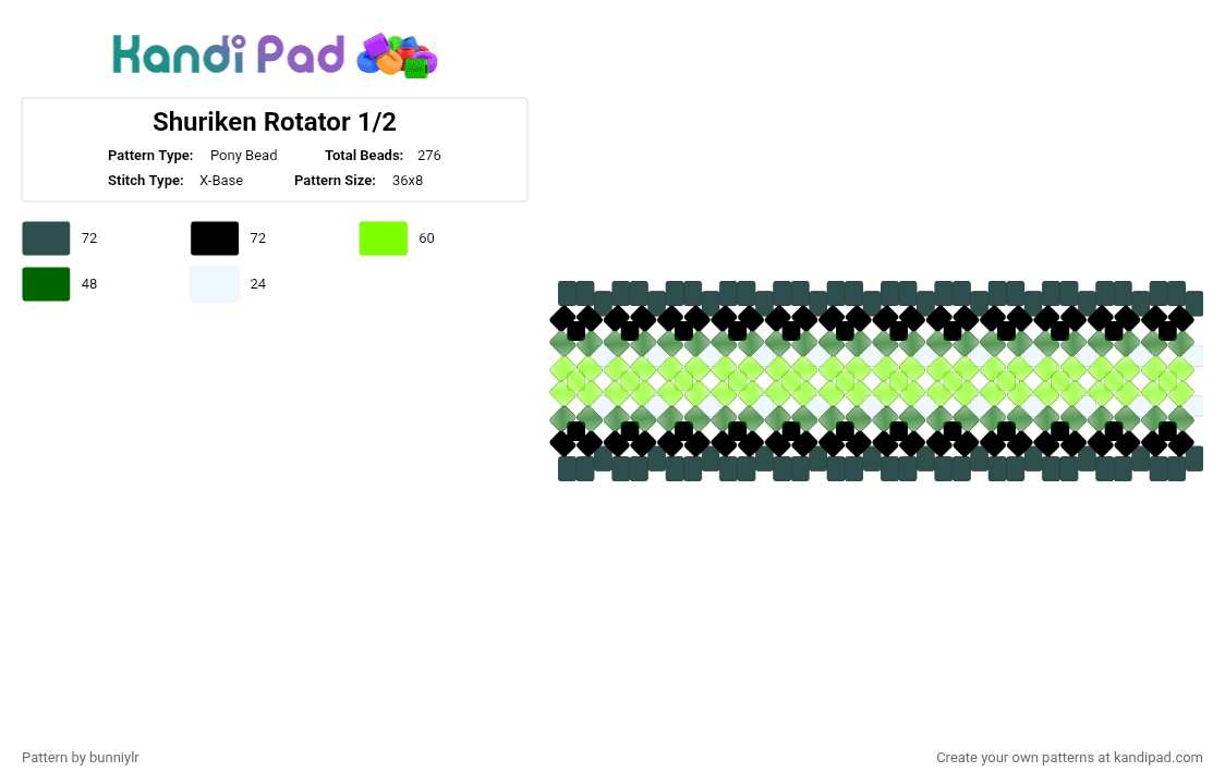 Shuriken Rotator 1/2 - Pony Bead Pattern by bunniylr on Kandi Pad - green,gray