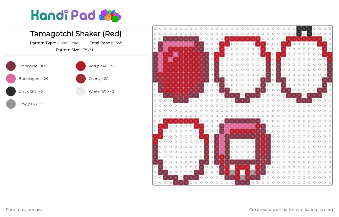 Tamagotchi Shaker (Red) - Fuse Bead Pattern by bunniylr on Kandi Pad - brown,red