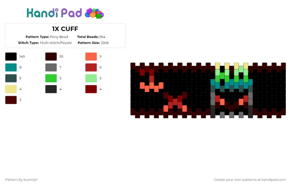 1X CUFF - Pony Bead Pattern by bunniylr on Kandi Pad - black,brown,roblox,robloxhacker,hacker,1x,robloxmyth
