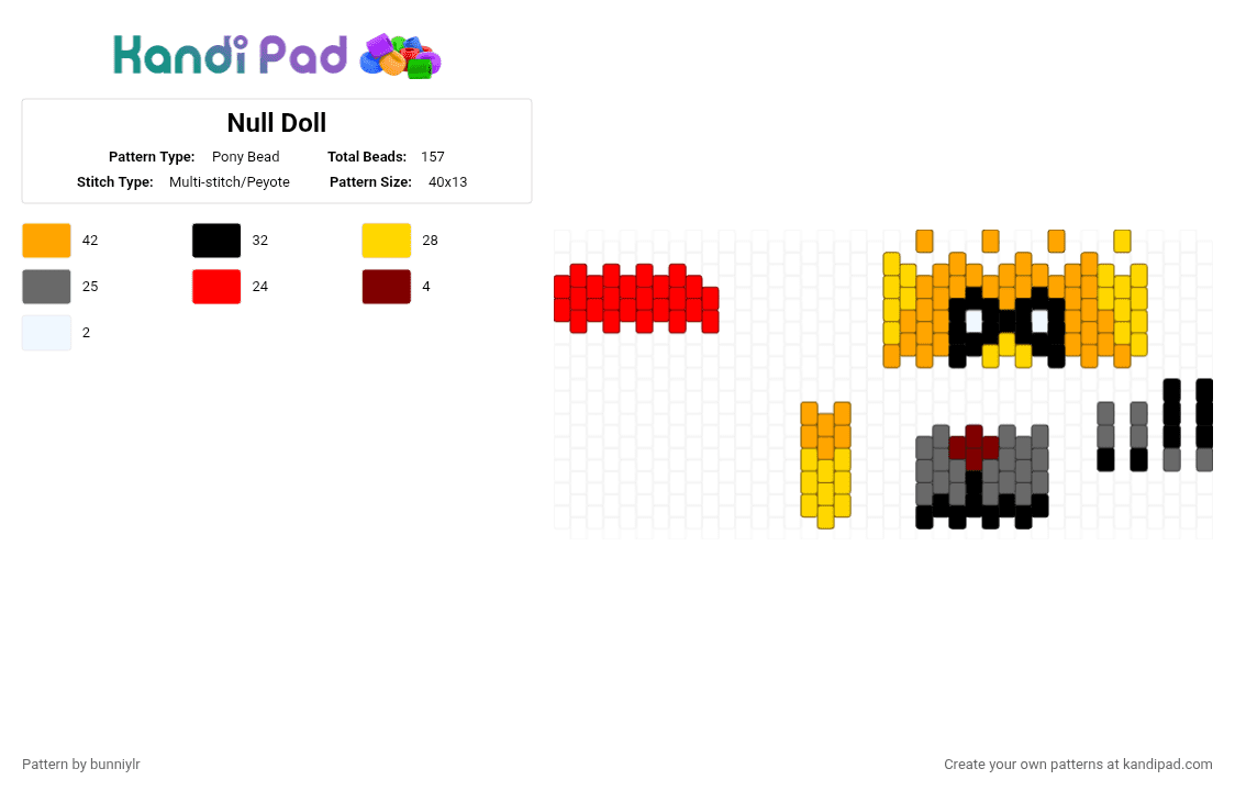 Null Doll - Pony Bead Pattern by bunniylr on Kandi Pad - gray, orange, red, yellow