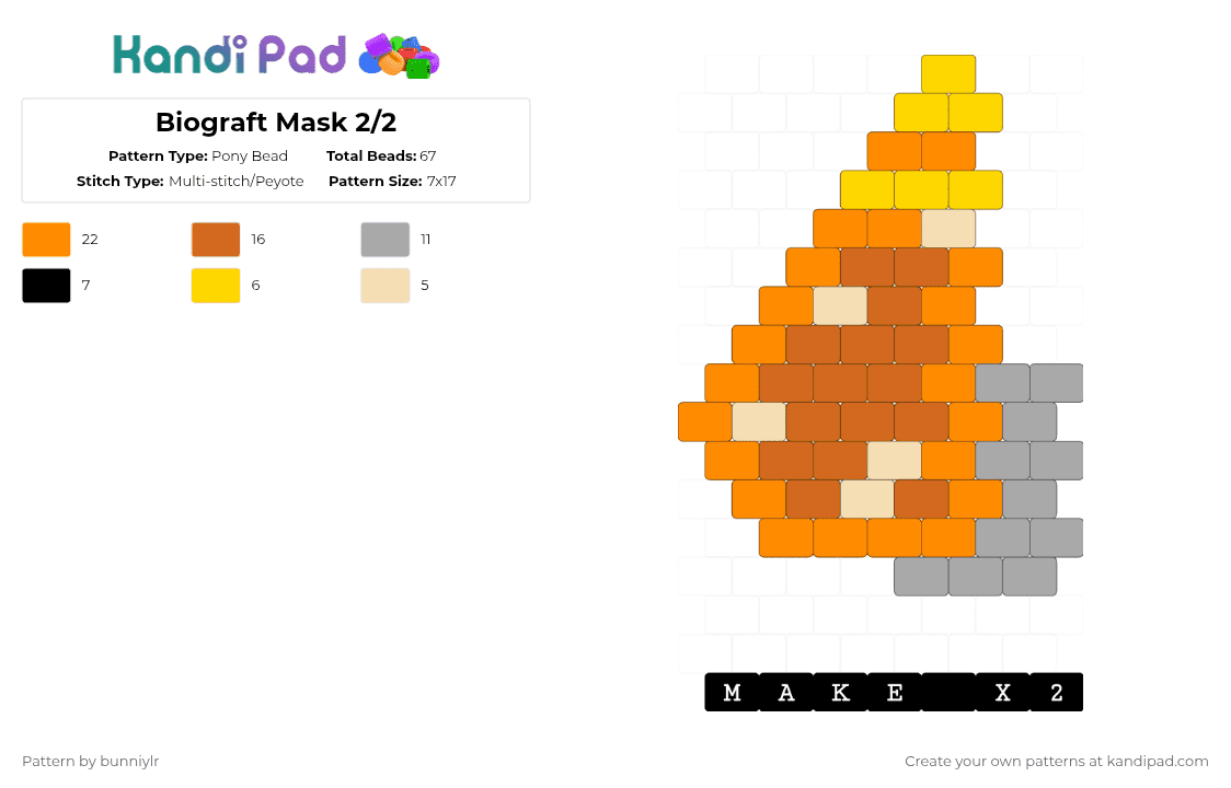 Biograft Mask 2/2 - Pony Bead Pattern by bunniylr on Kandi Pad - orange,grey,yellow,roblox,phighting
